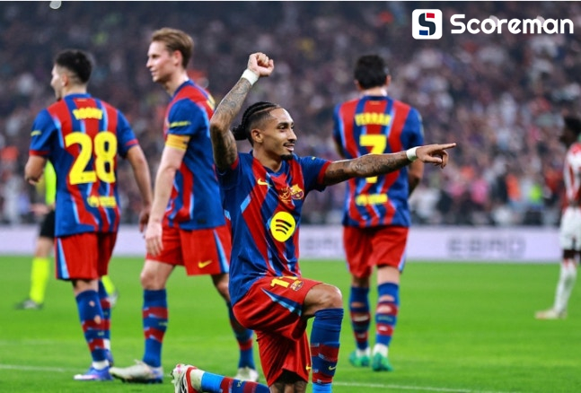 '전반에만 4골' 바르셀로나, 빌바오 5-0 대파하고 슈퍼컵 결승 진출